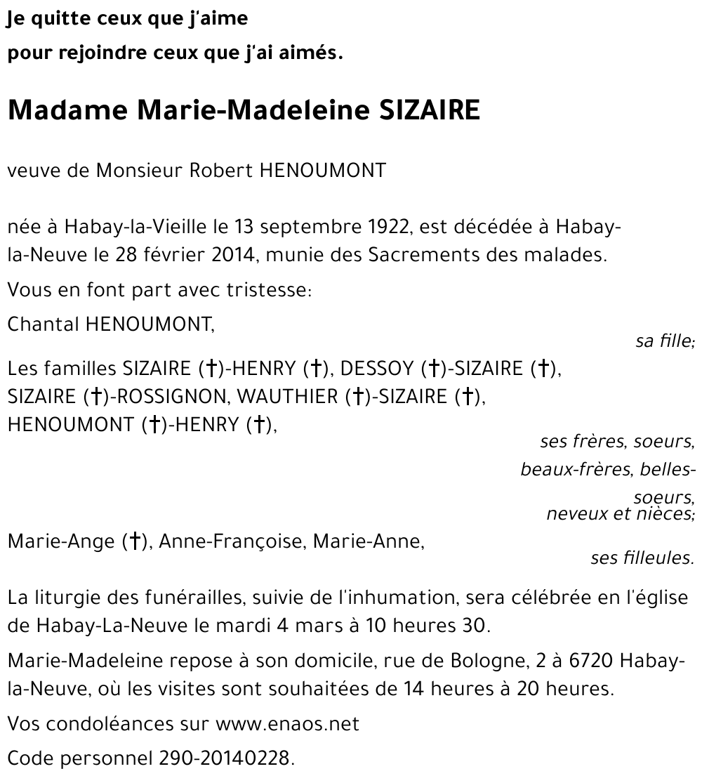Marie-Madeleine SIZAIRE