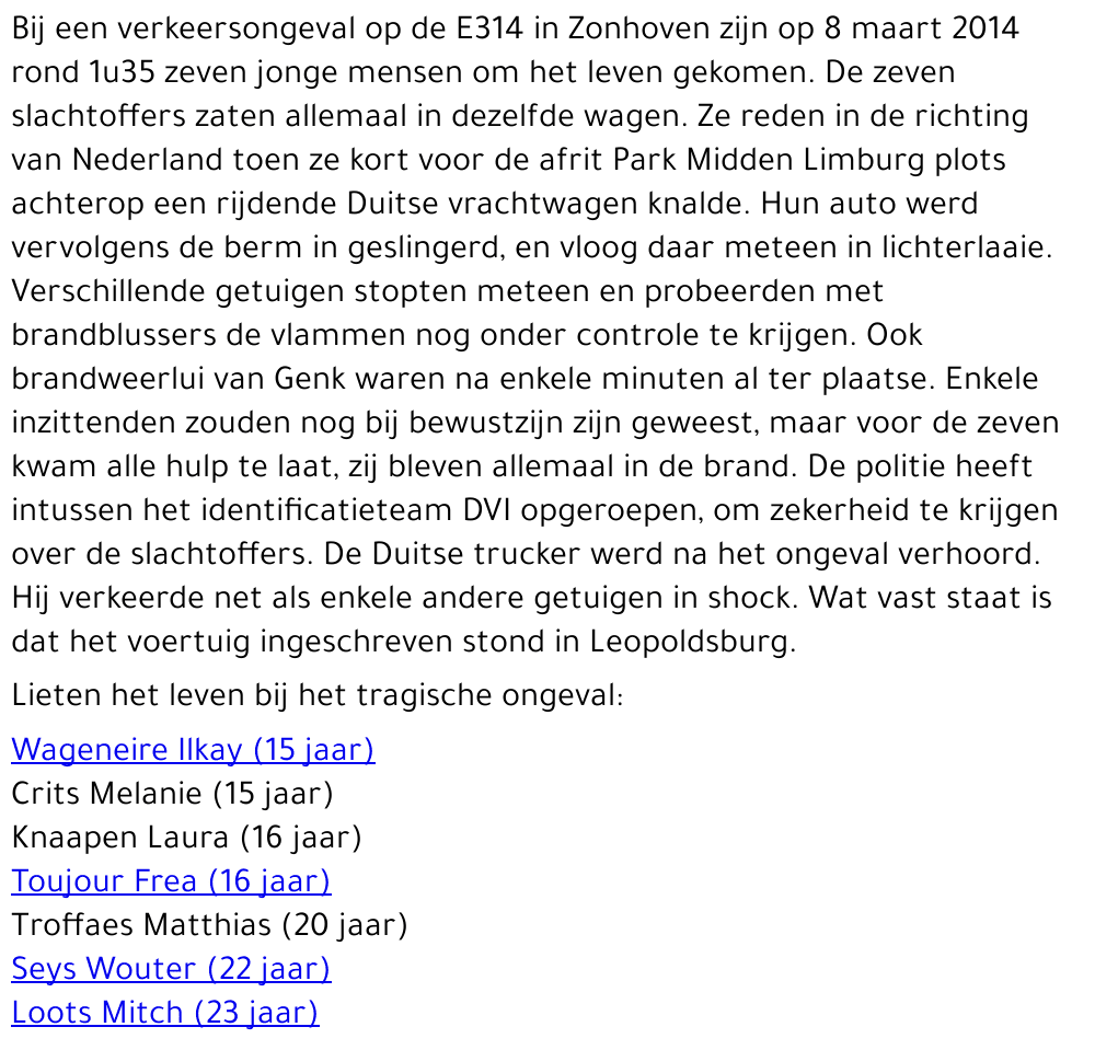 zeven slachtoffers ongeval E314