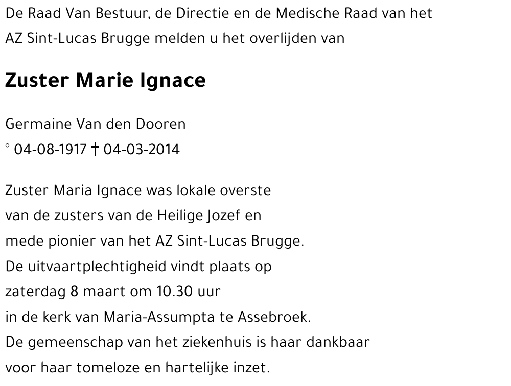 Zuster Marie Ignace 