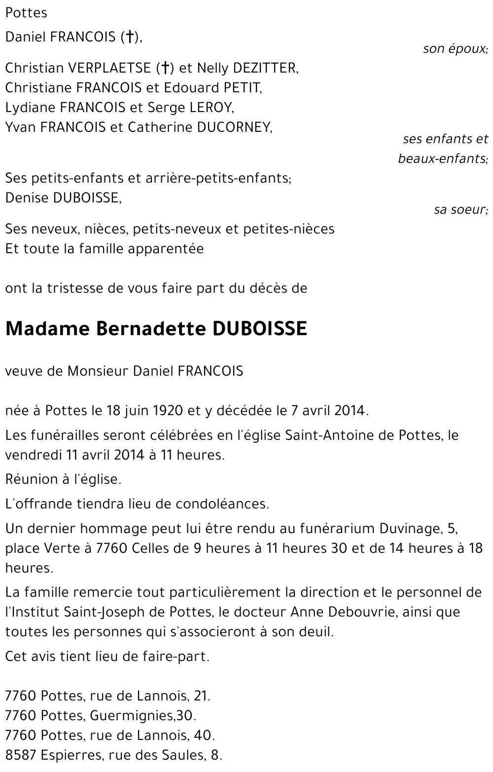 Bernadette DUBOISSE