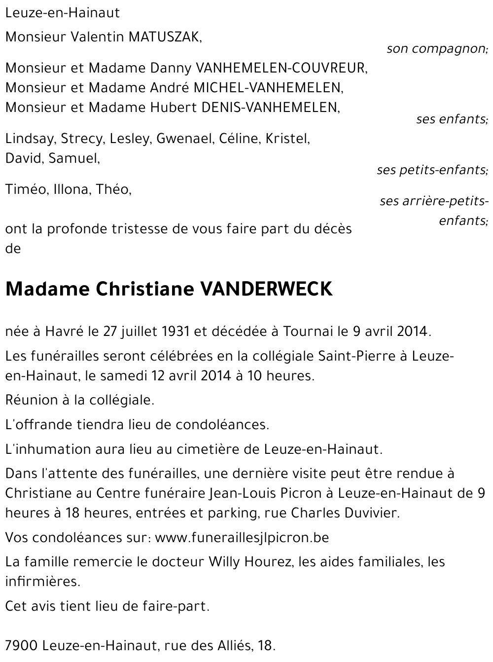 Christiane VANDERWECK