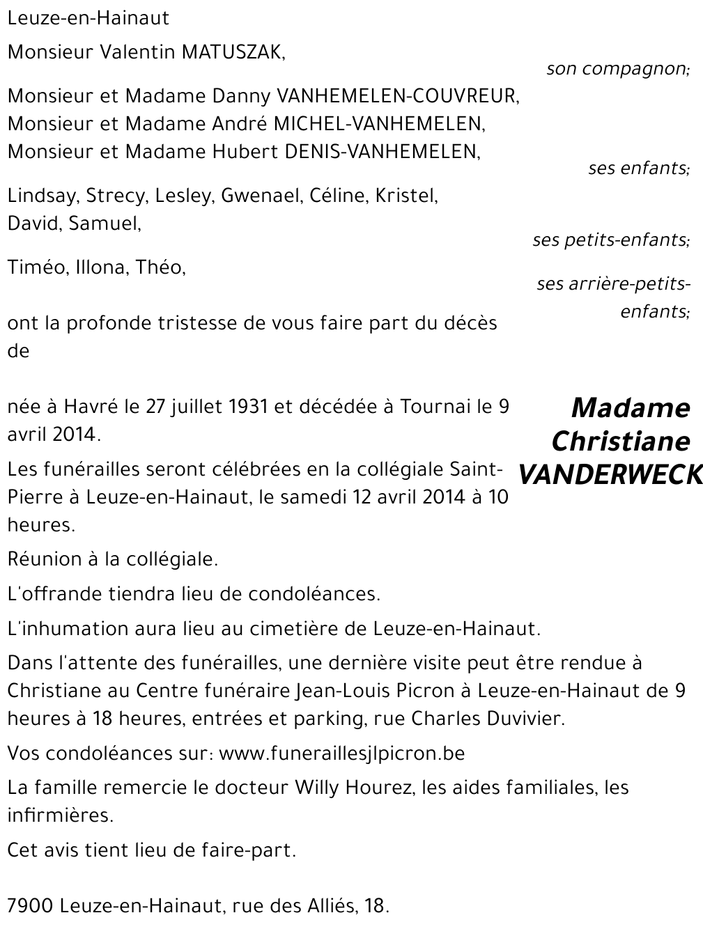 Christiane VANDERWECK