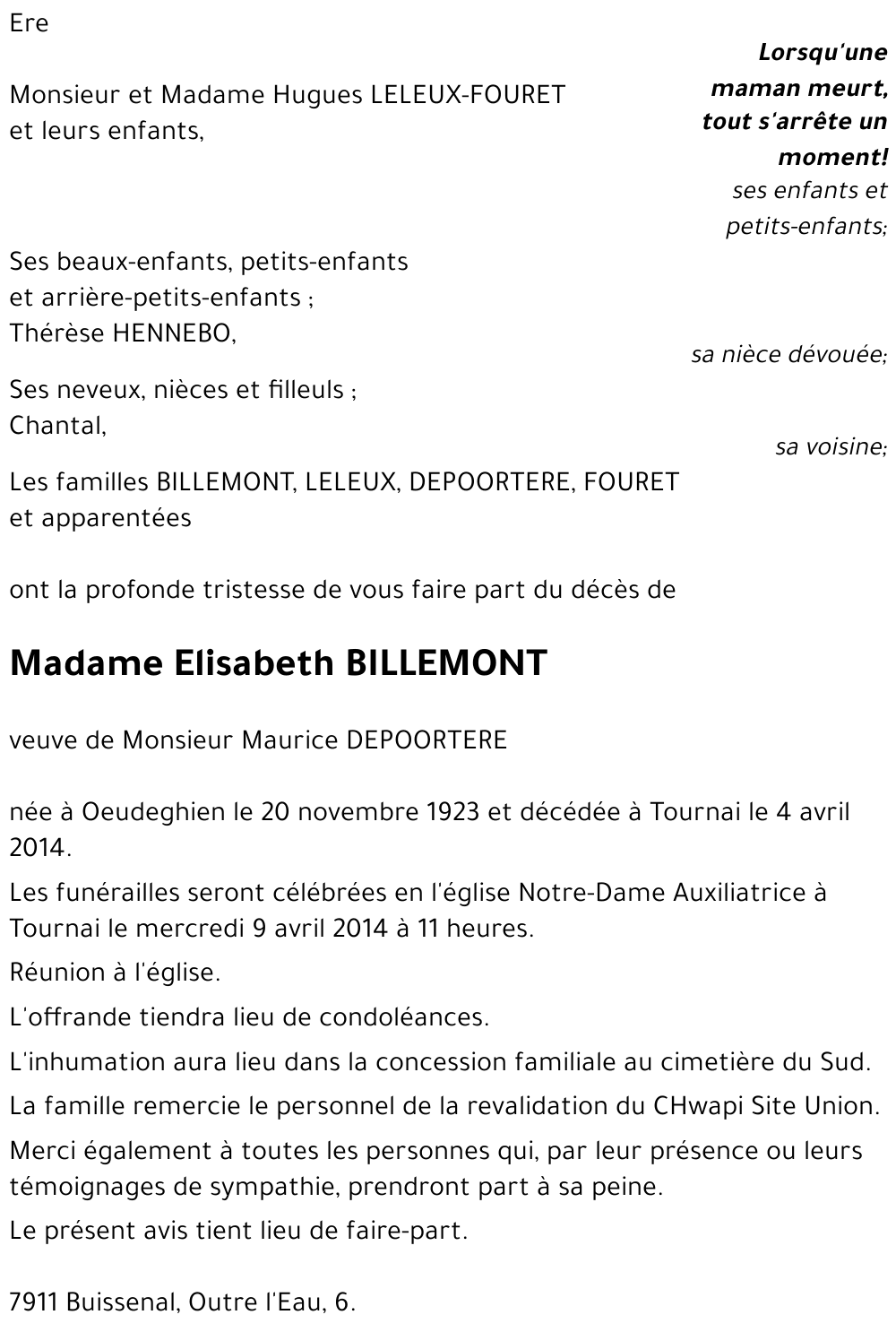 Elisabeth BILLEMONT