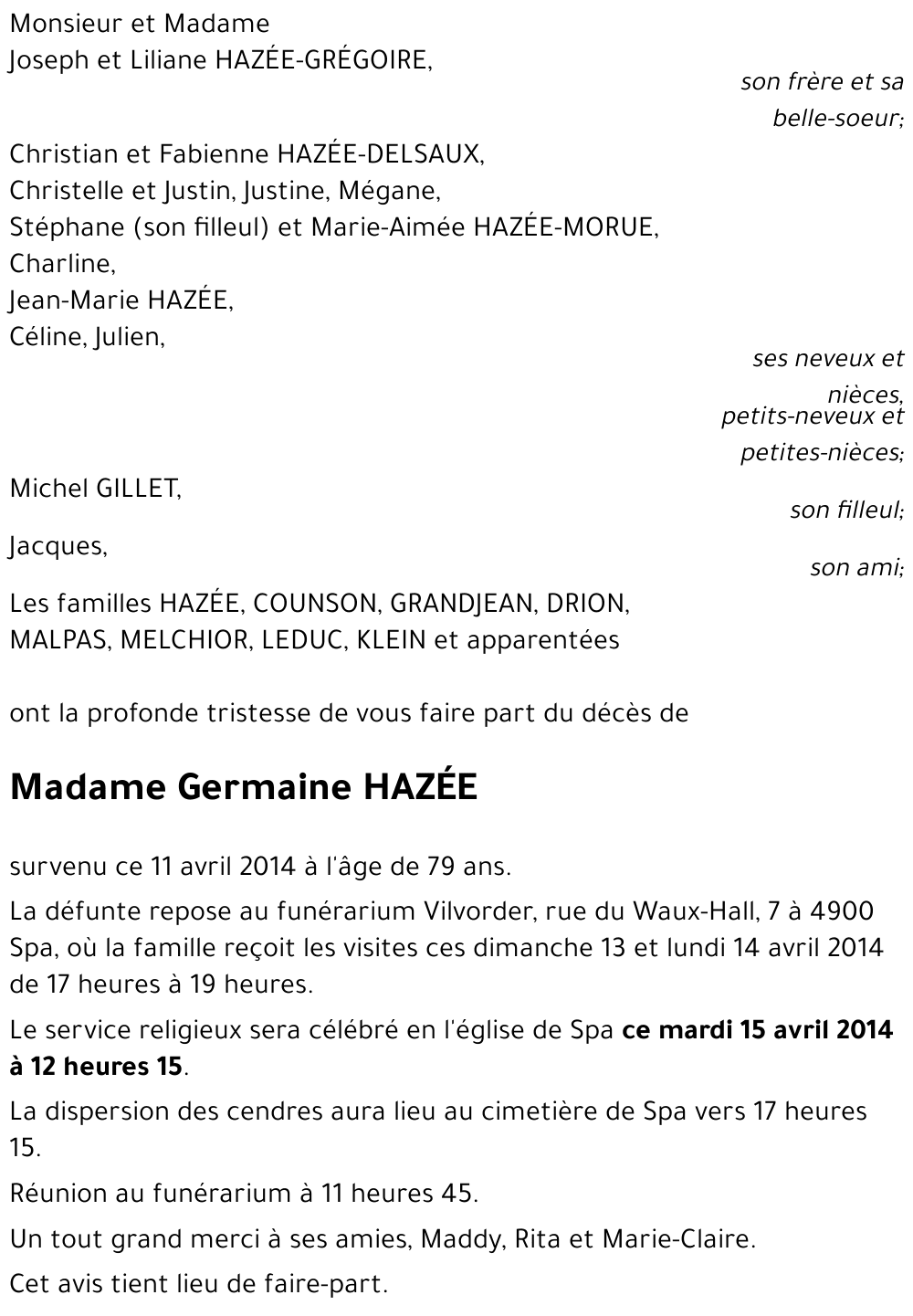 Germaine HAZée