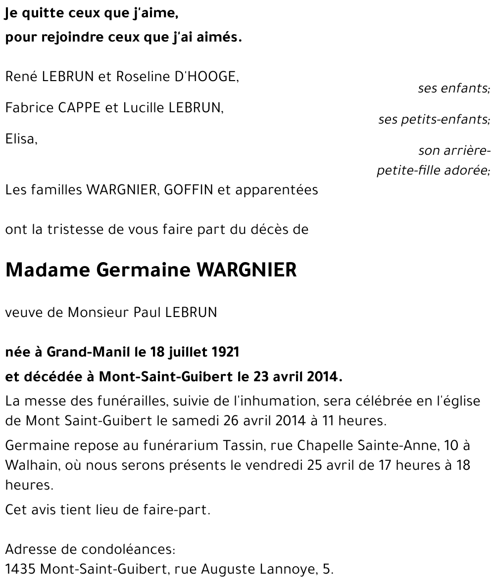 Germaine WARGNIER