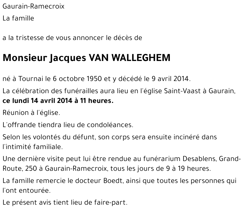 Jacques VAN WALLEGHEM