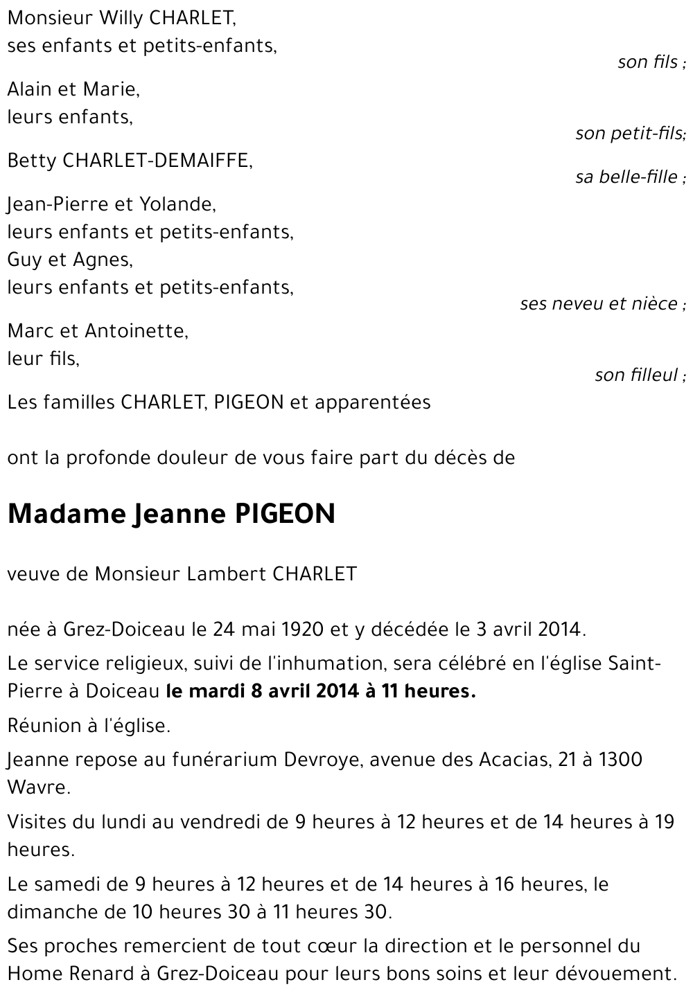 Jeanne PIGEON