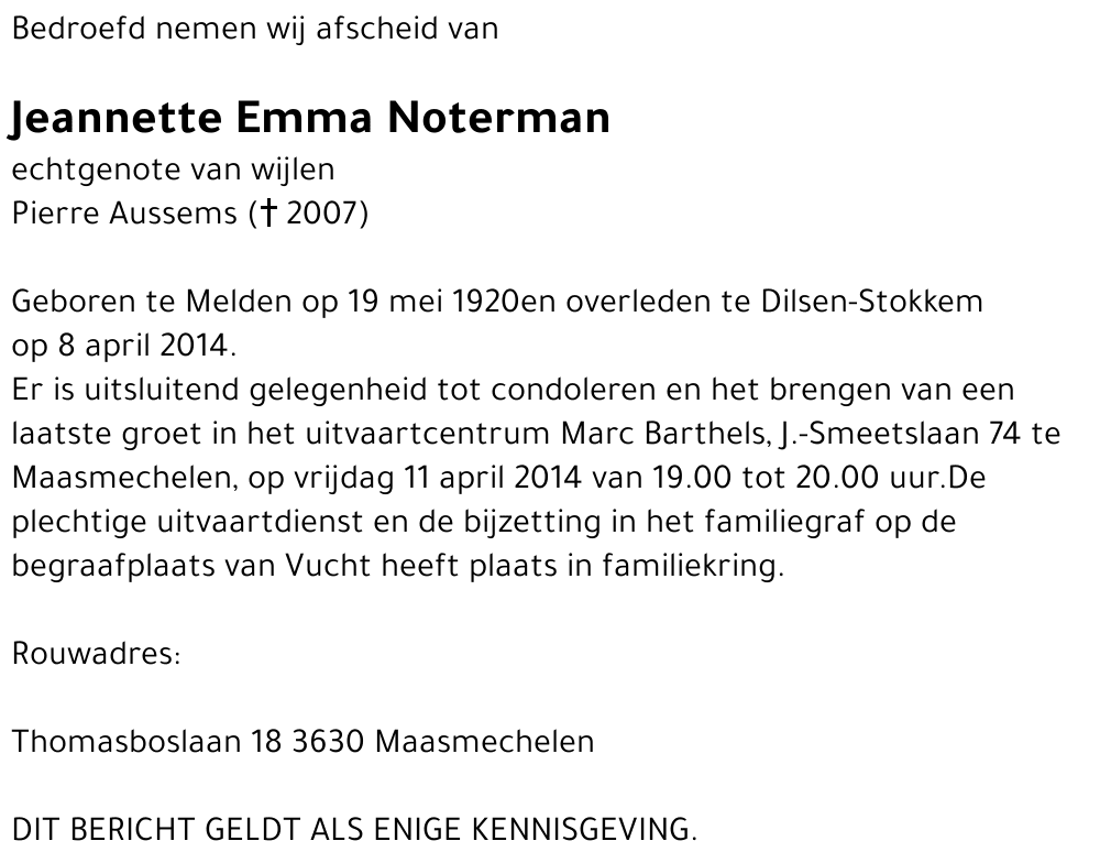 Jeannette Emma Noterman