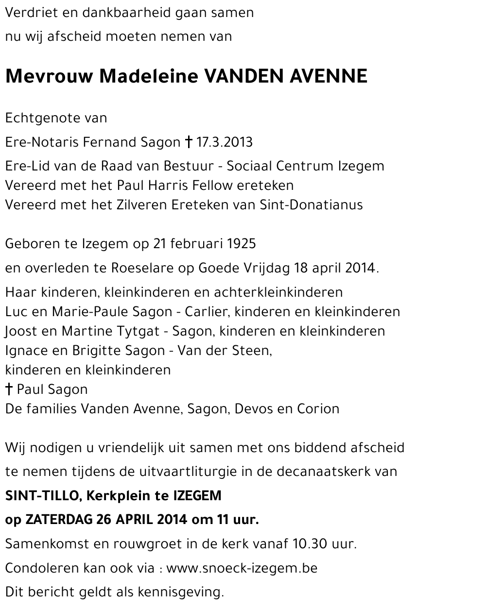 Madeleine VANDEN AVENNE