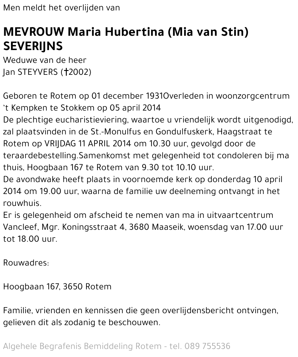 Maria Hubertina SEVERIJNS