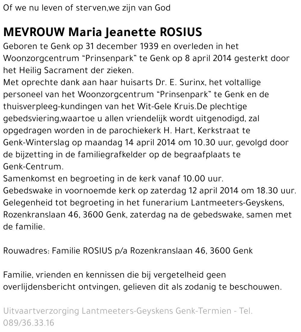 Maria Jeanette ROSIUS