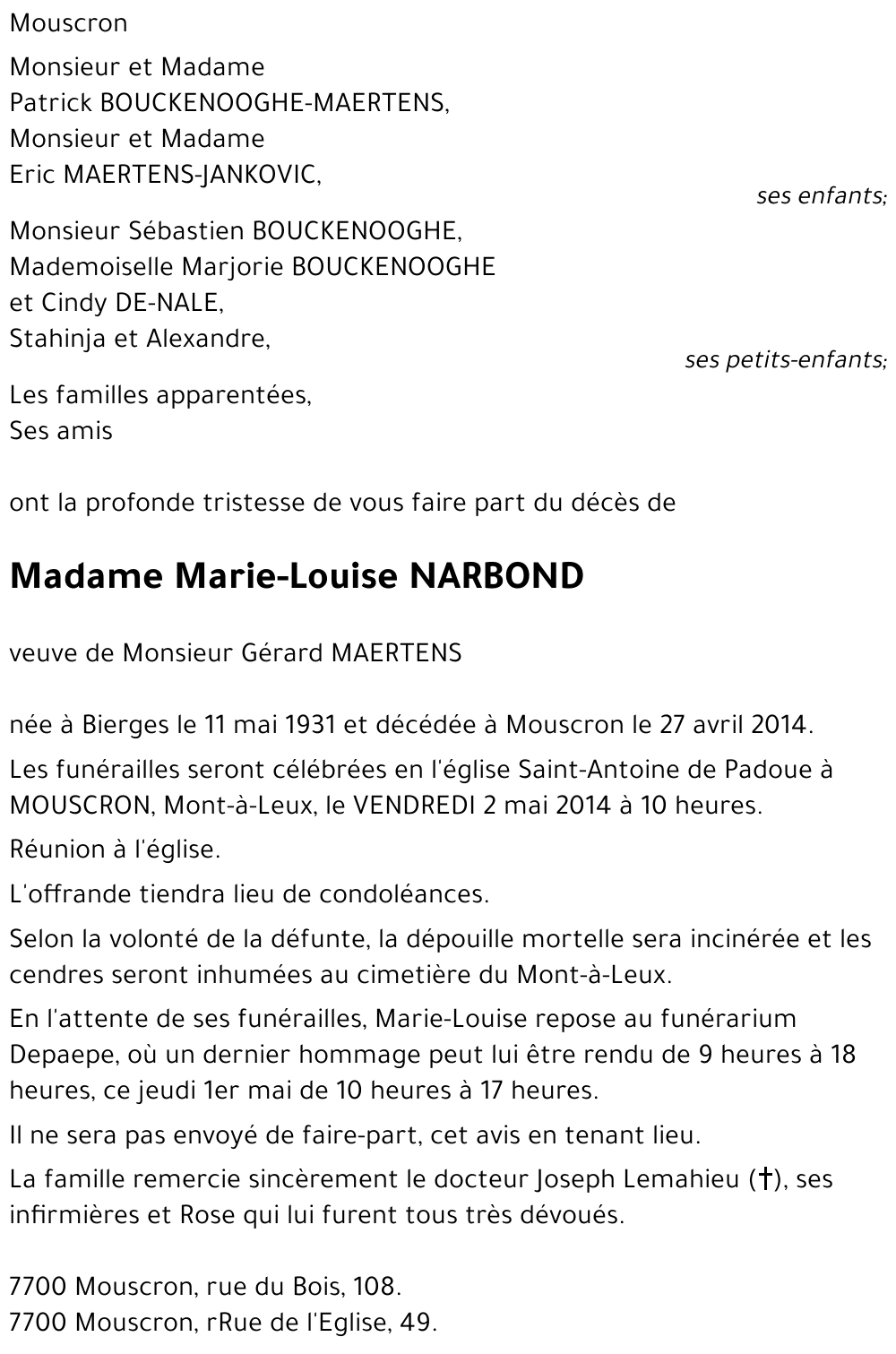 Marie-Louise NARBOND