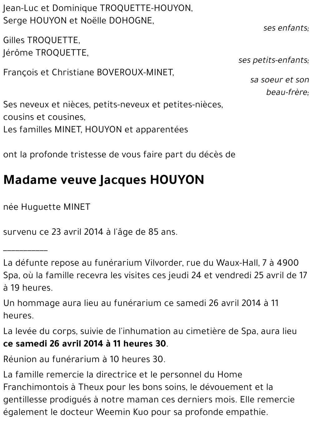 veuve Jacques HOUYON