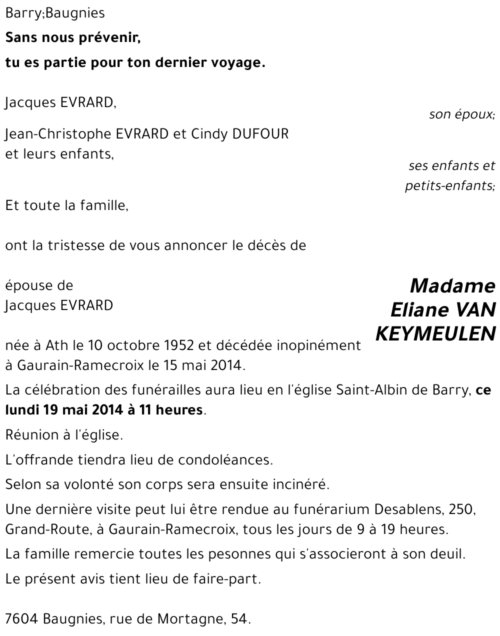 Eliane VAN KEYMEULEN