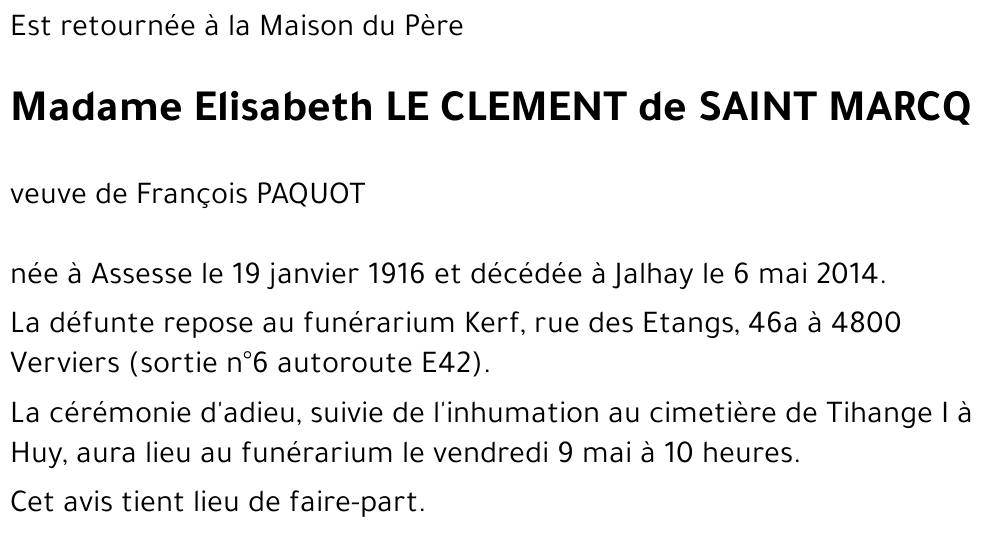 Elisabeth LE CLEMENT de SAINT MARCQ
