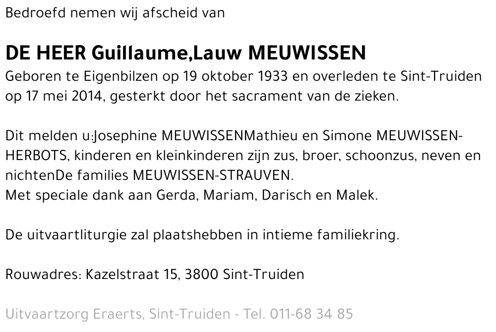 Guillaume, Lauw Meuwissen