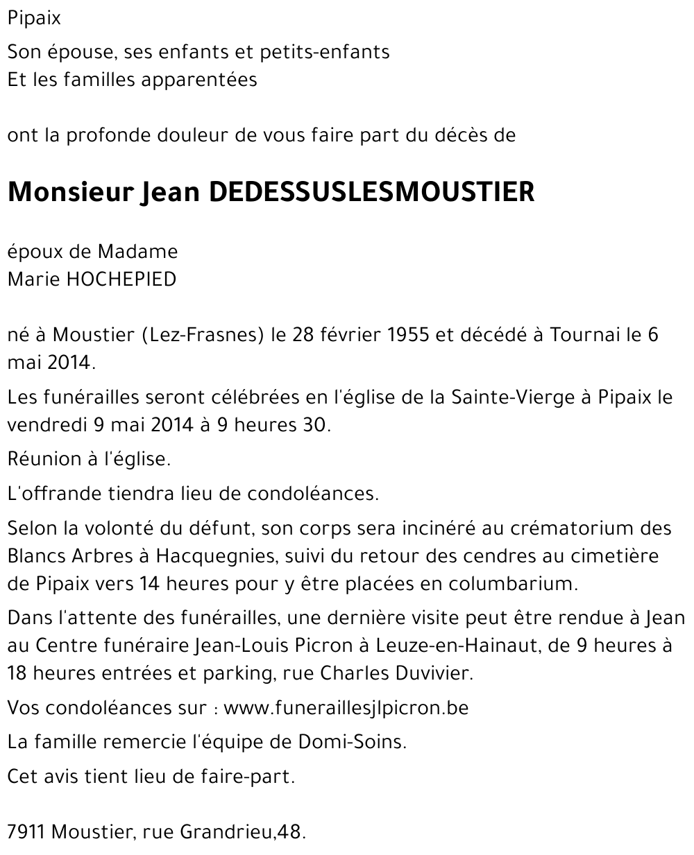 Jean DEDESSUSLESMOUSTIER