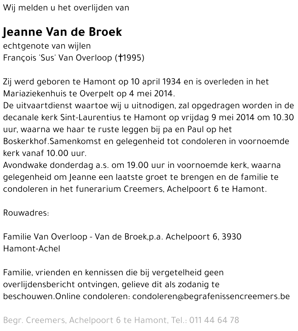 Jeanne Van de Broek