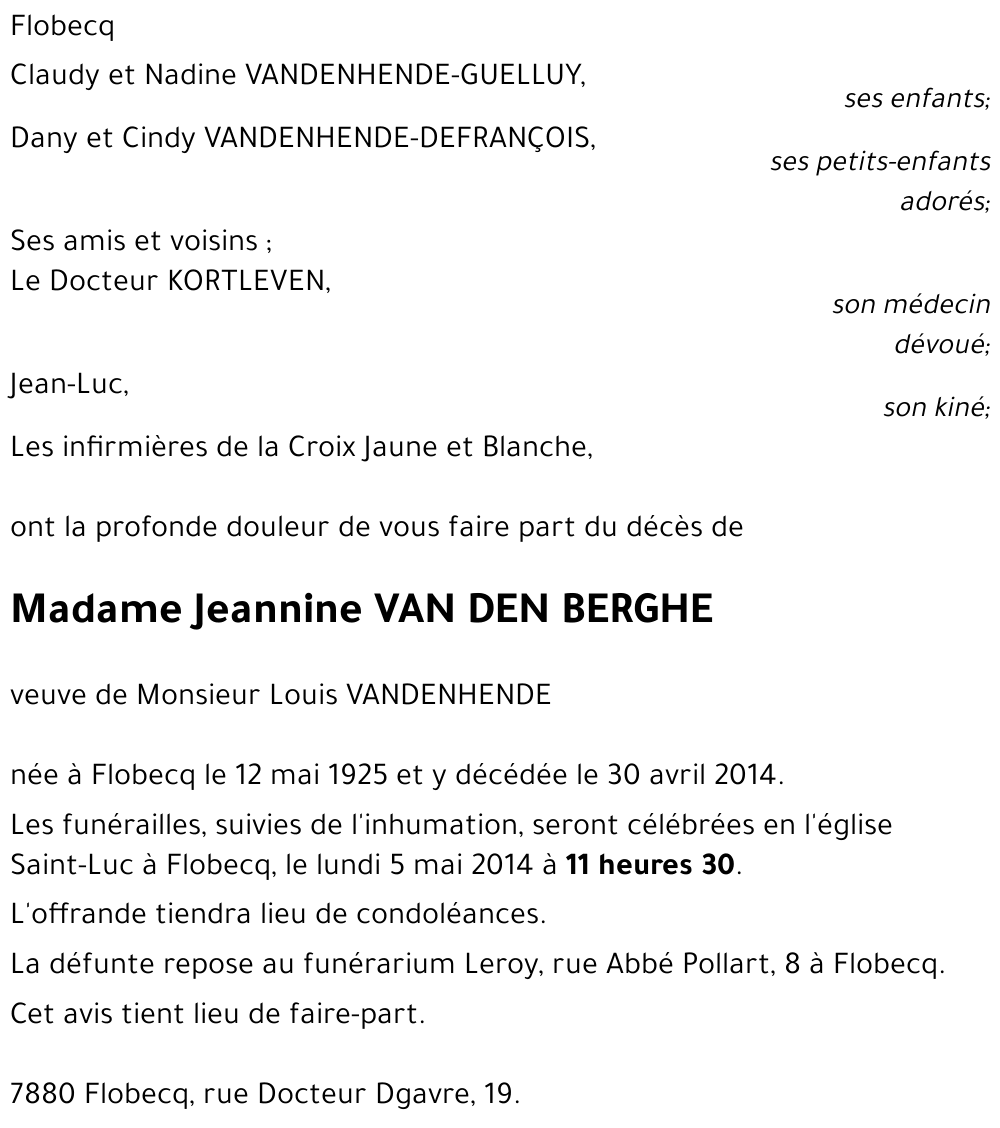 Jeannine VAN DEN BERGHE