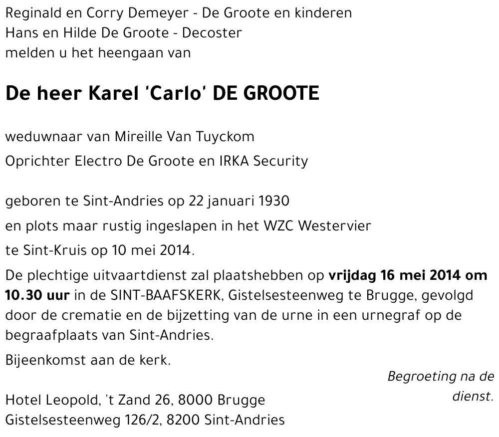Karel 'Carlo' DE GROOTE