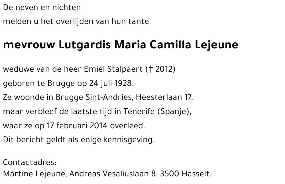 Lutgardis Maria Camilla Lejeune