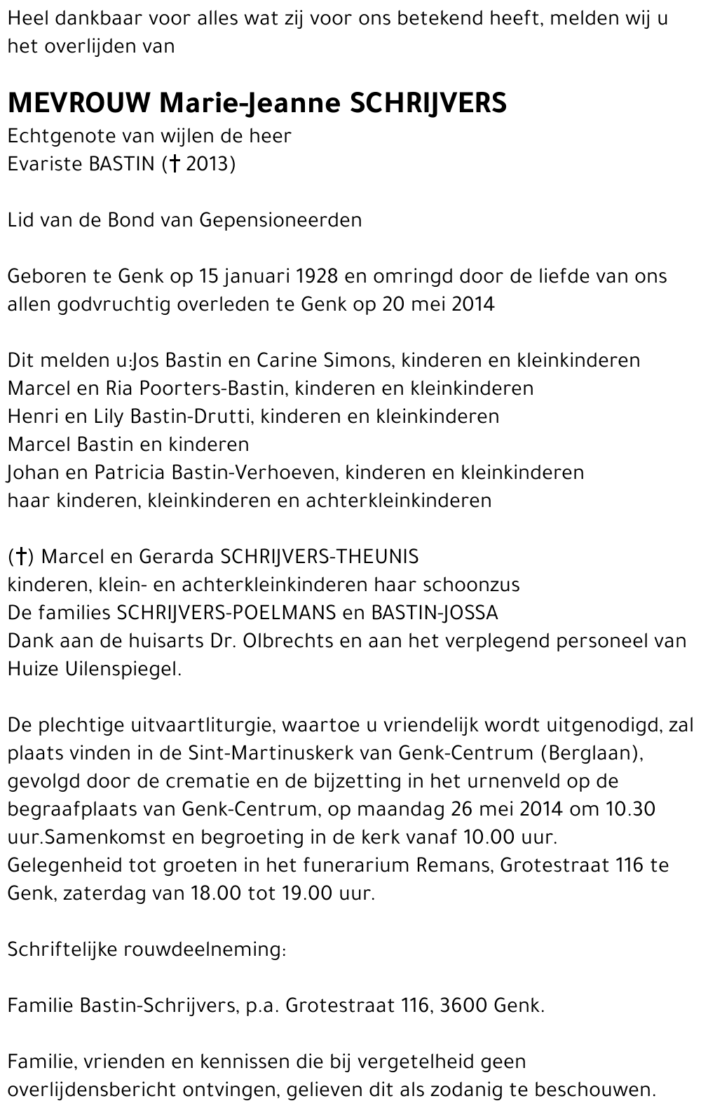 Marie-Jeanne SCHRIJVERS