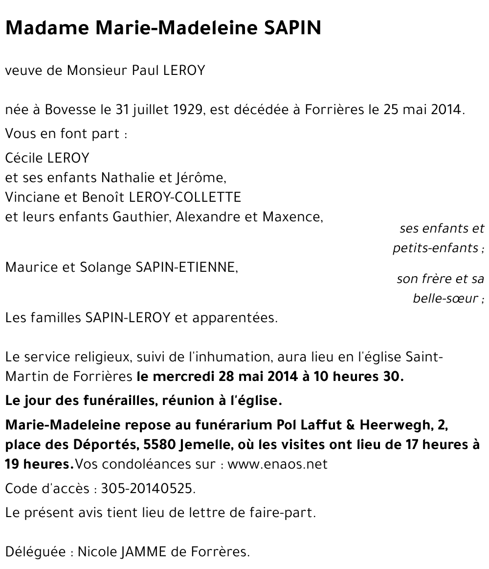 Marie-Madeleine SAPIN