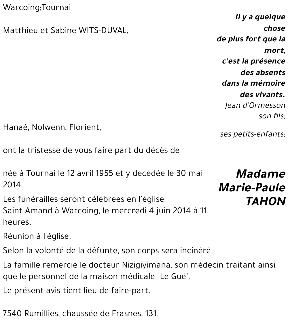Marie-Paule TAHON
