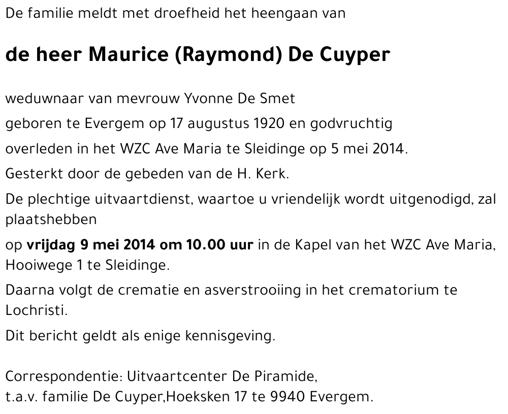 Maurice (Raymond) De Cuyper