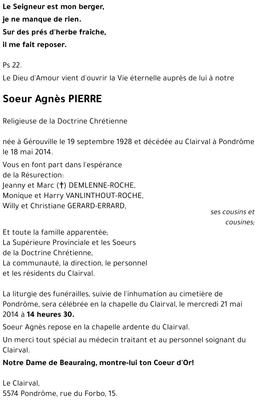 Soeur Agnès PIERRE