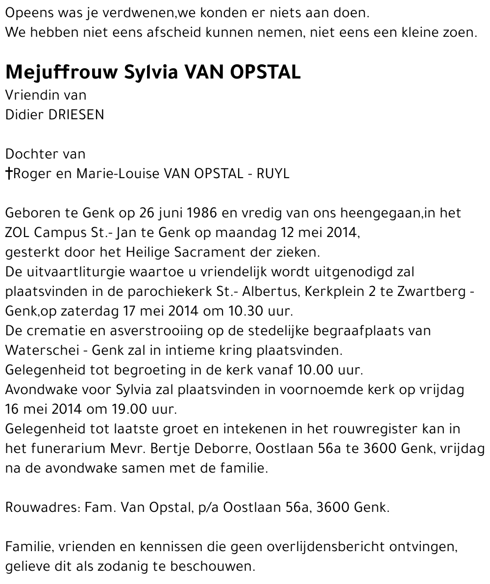 Sylvia VAN OPSTAL