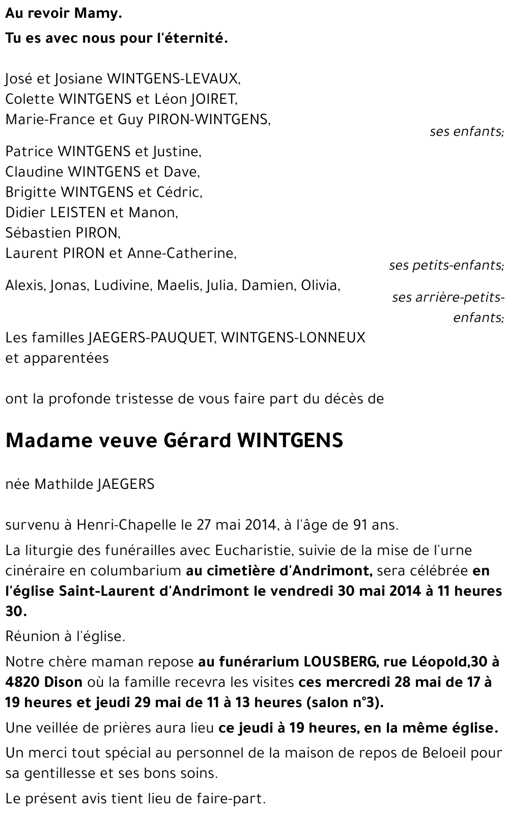 veuve Gérard WINTGENS