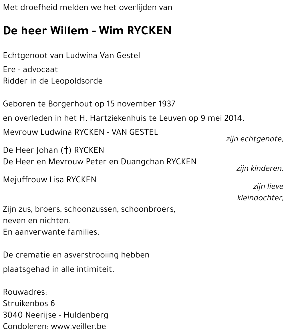 Willem - Wim RYCKEN