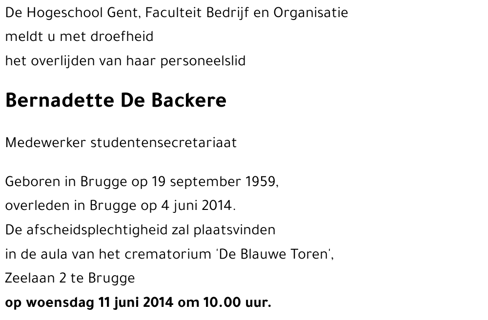 Bernadette De Backere