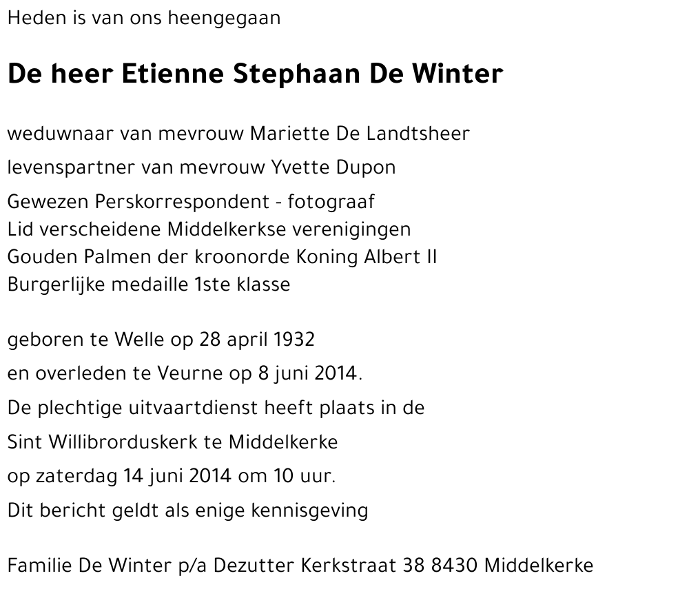 Etienne Stephaan De Winter