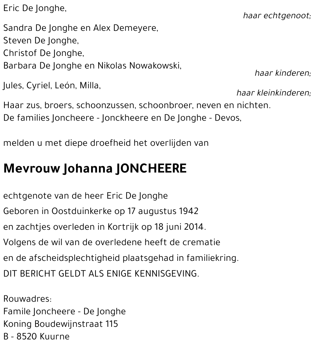 Johanna JONCHEERE