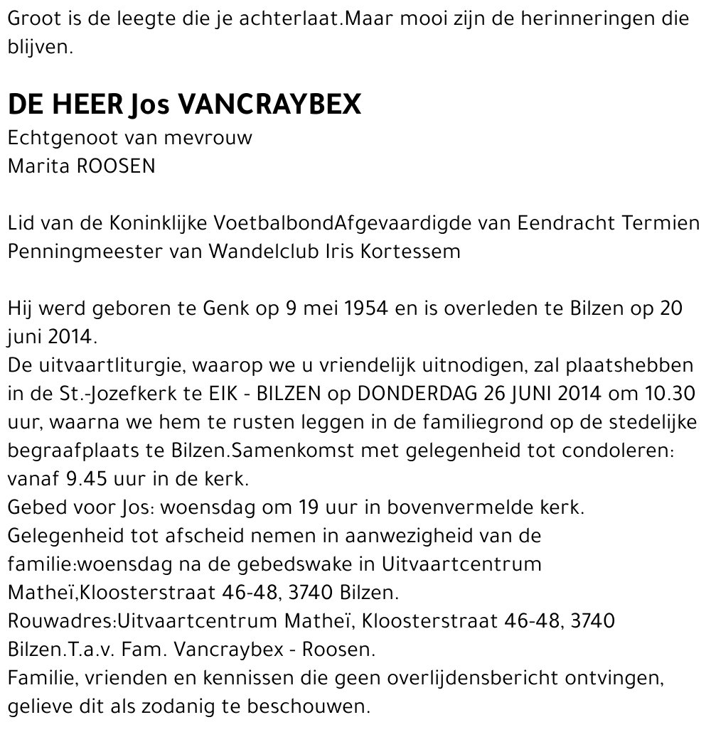Jos VANCRAYBEX