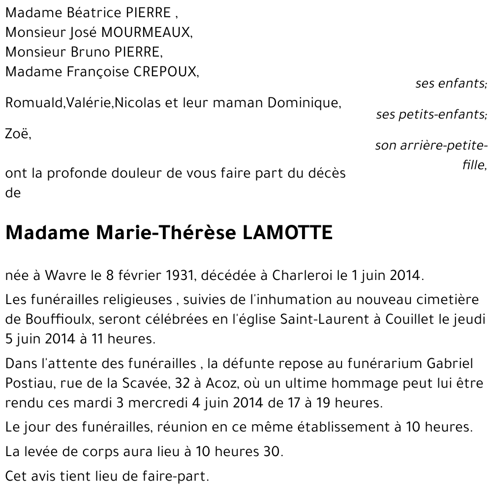 Marie-Thérèse LAMOTTE