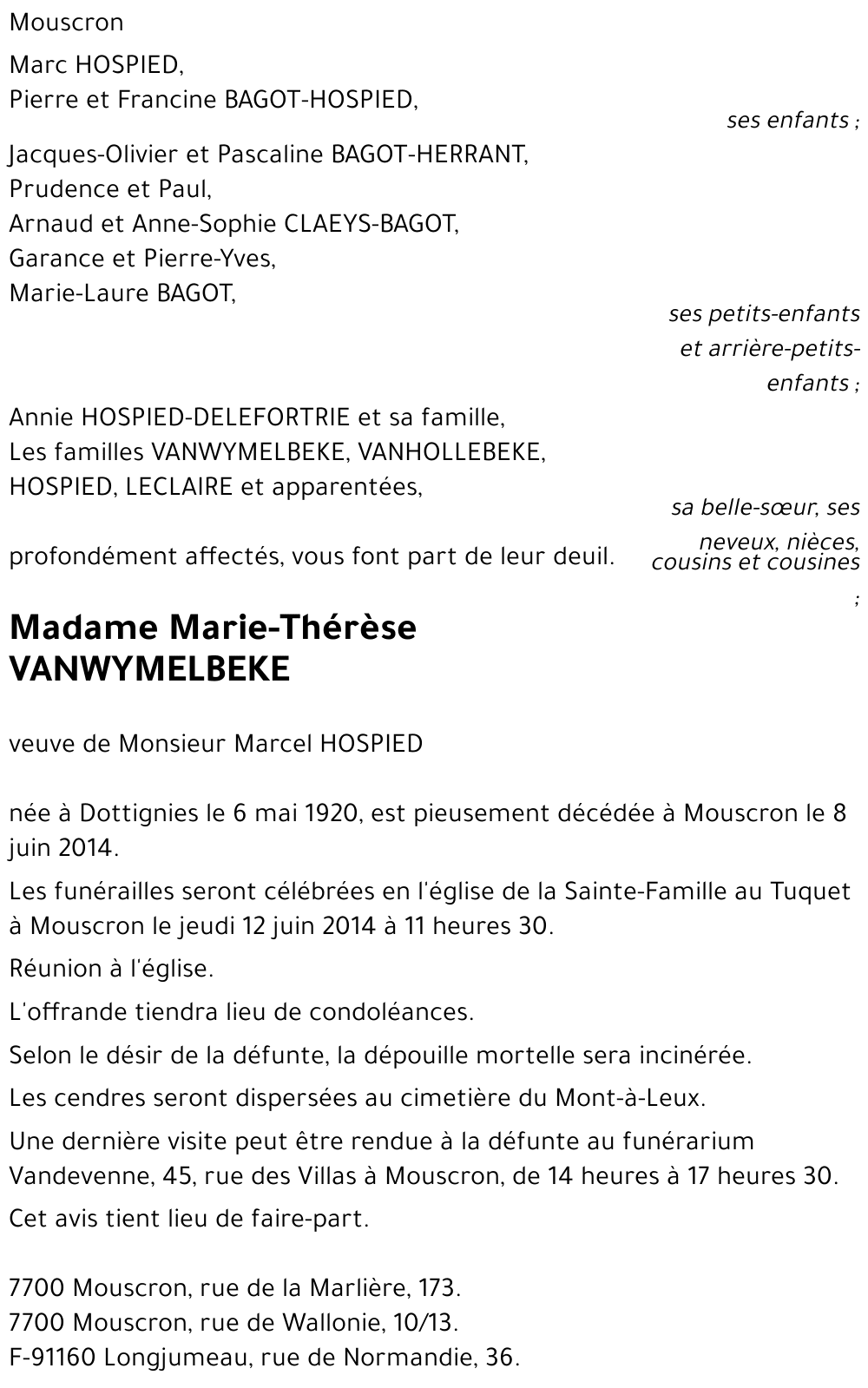 Marie-Thérèse VANWYMELBEKE