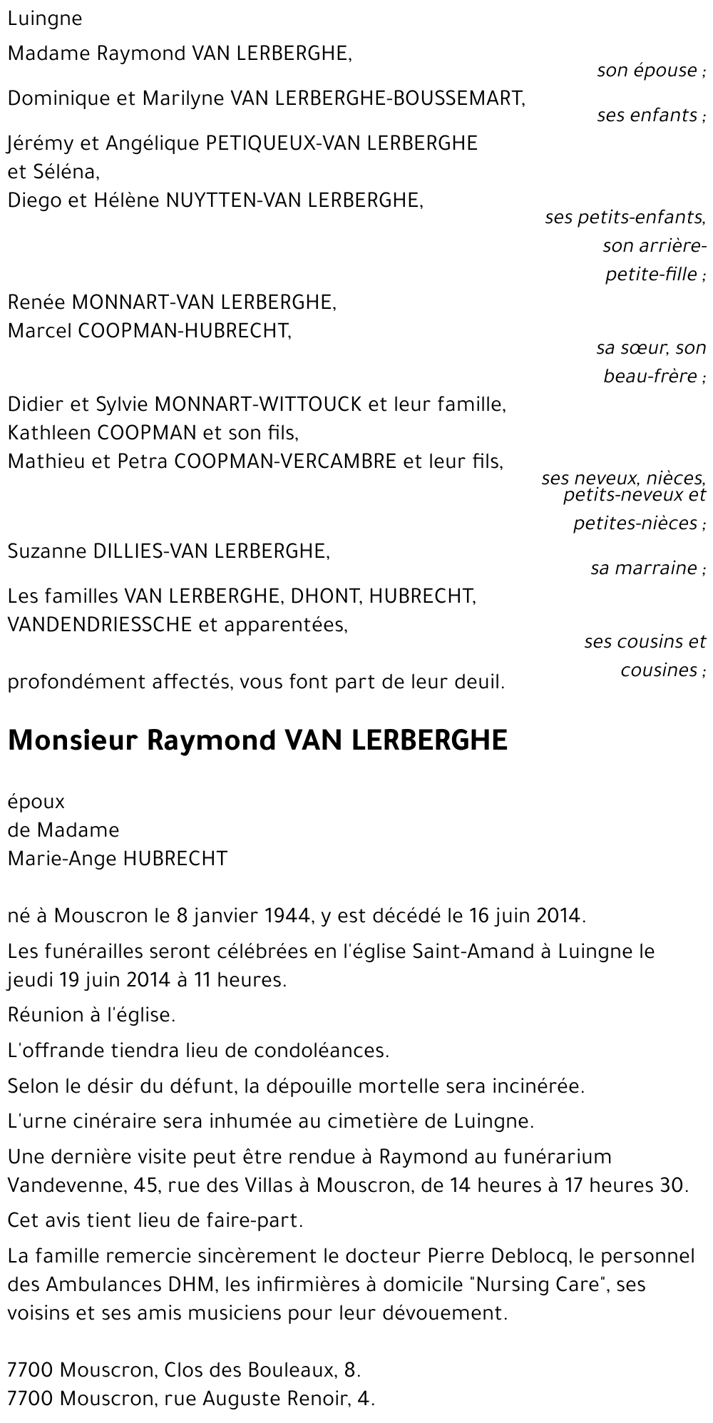 Raymond VAN LERBERGHE