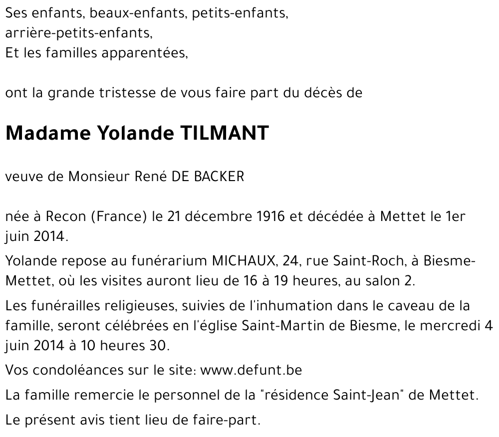 Yolande TILMANT