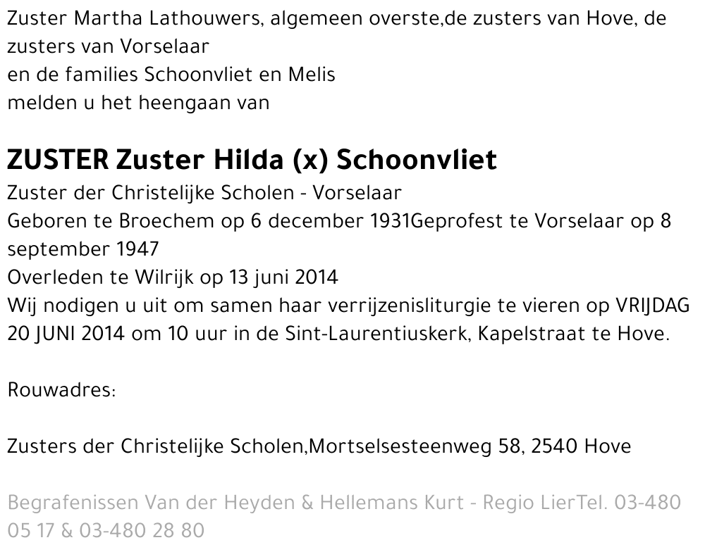 Zuster Hilda Schoonvliet