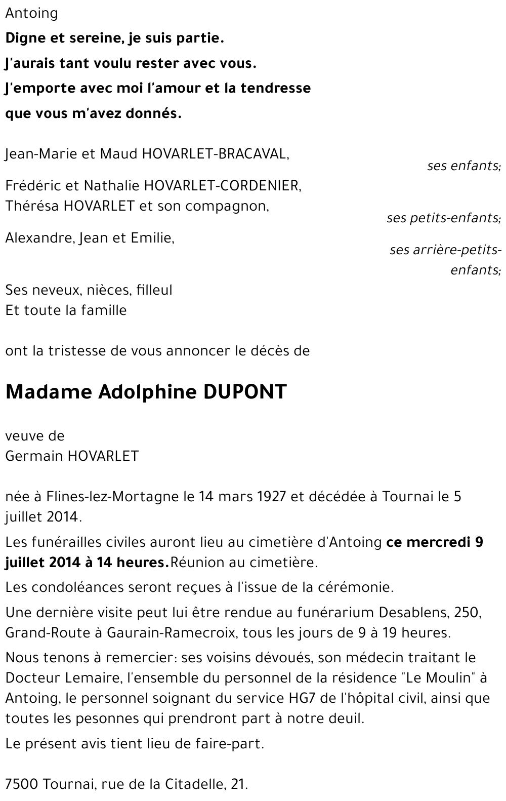 Adolphine DUPONT