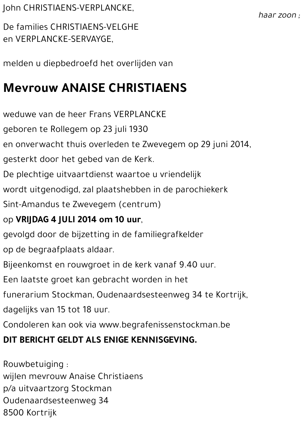 ANAISE CHRISTIAENS