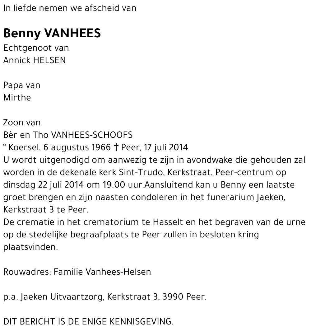 Benny VANHEES