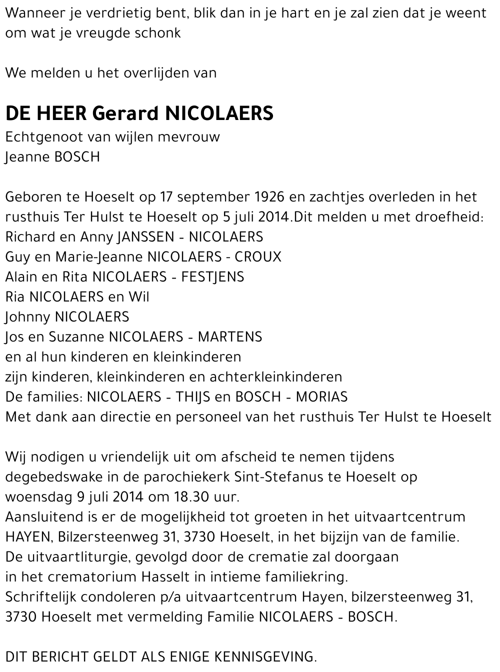 Gerard NICOLAERS