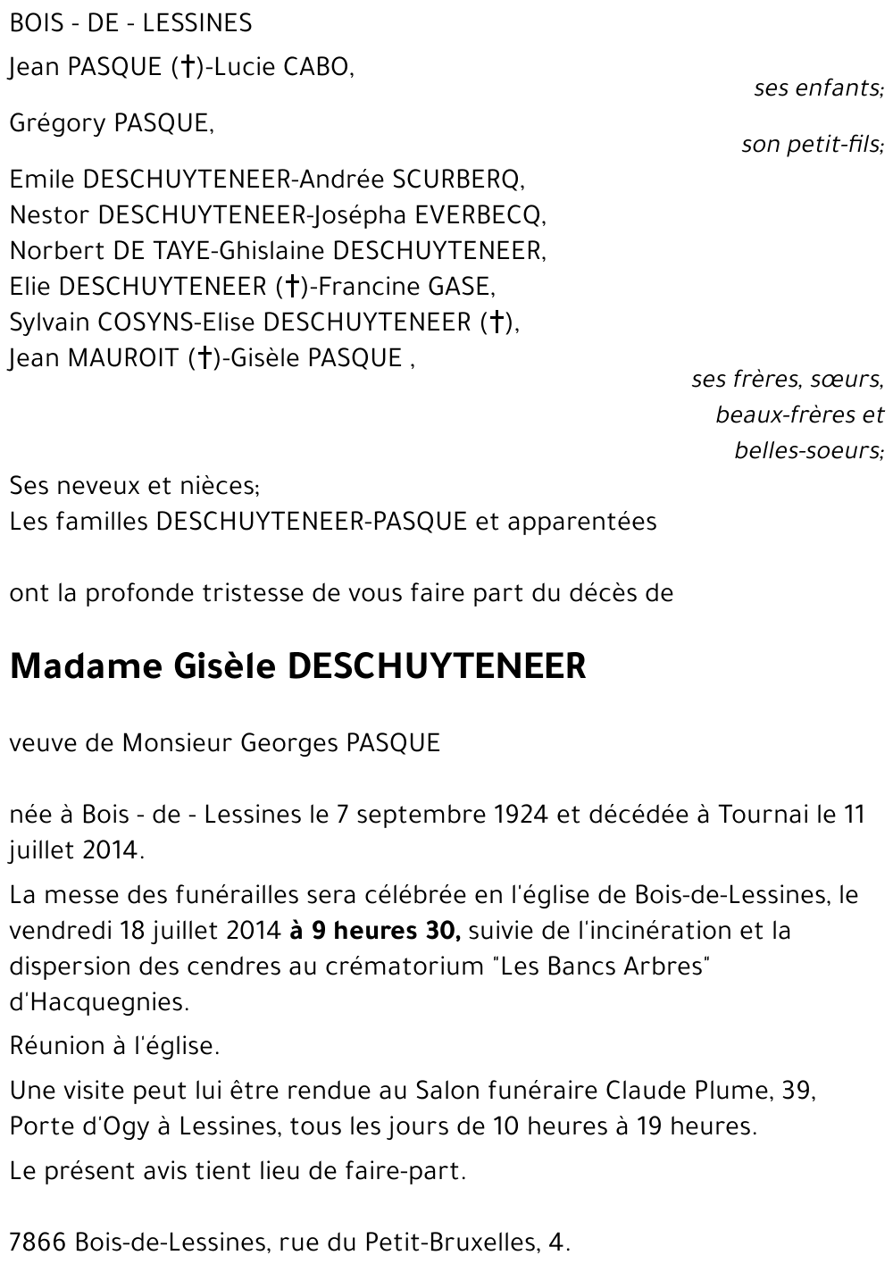 Gisèle DESCHUYTENEER