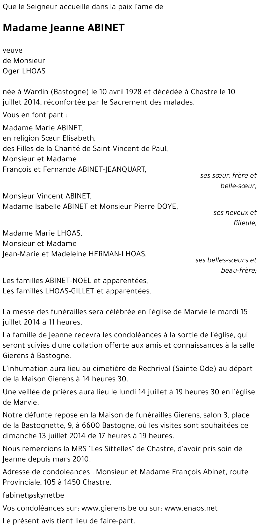 Jeanne ABINET