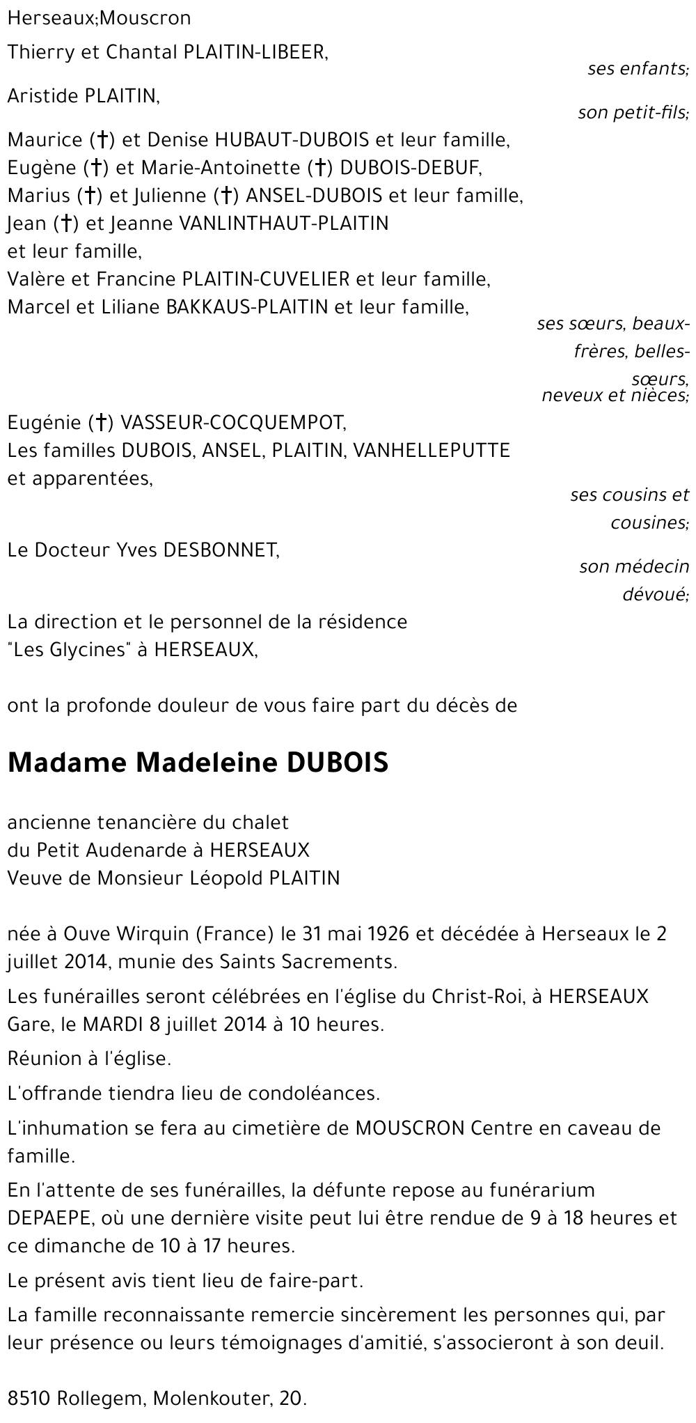 Madeleine DUBOIS