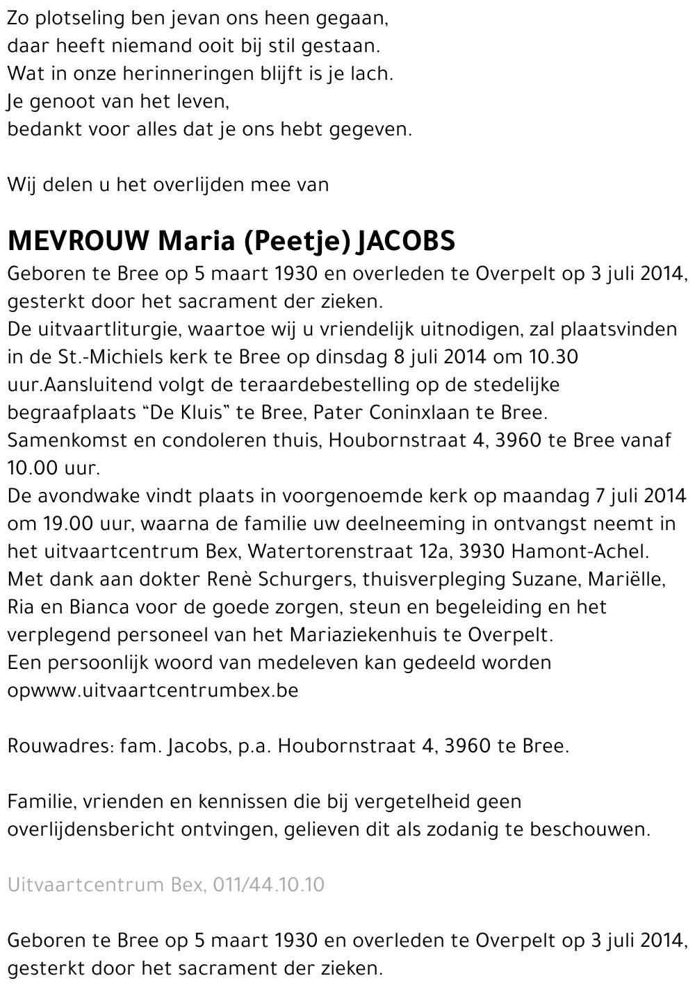 Maria (Peetje) Jacobs